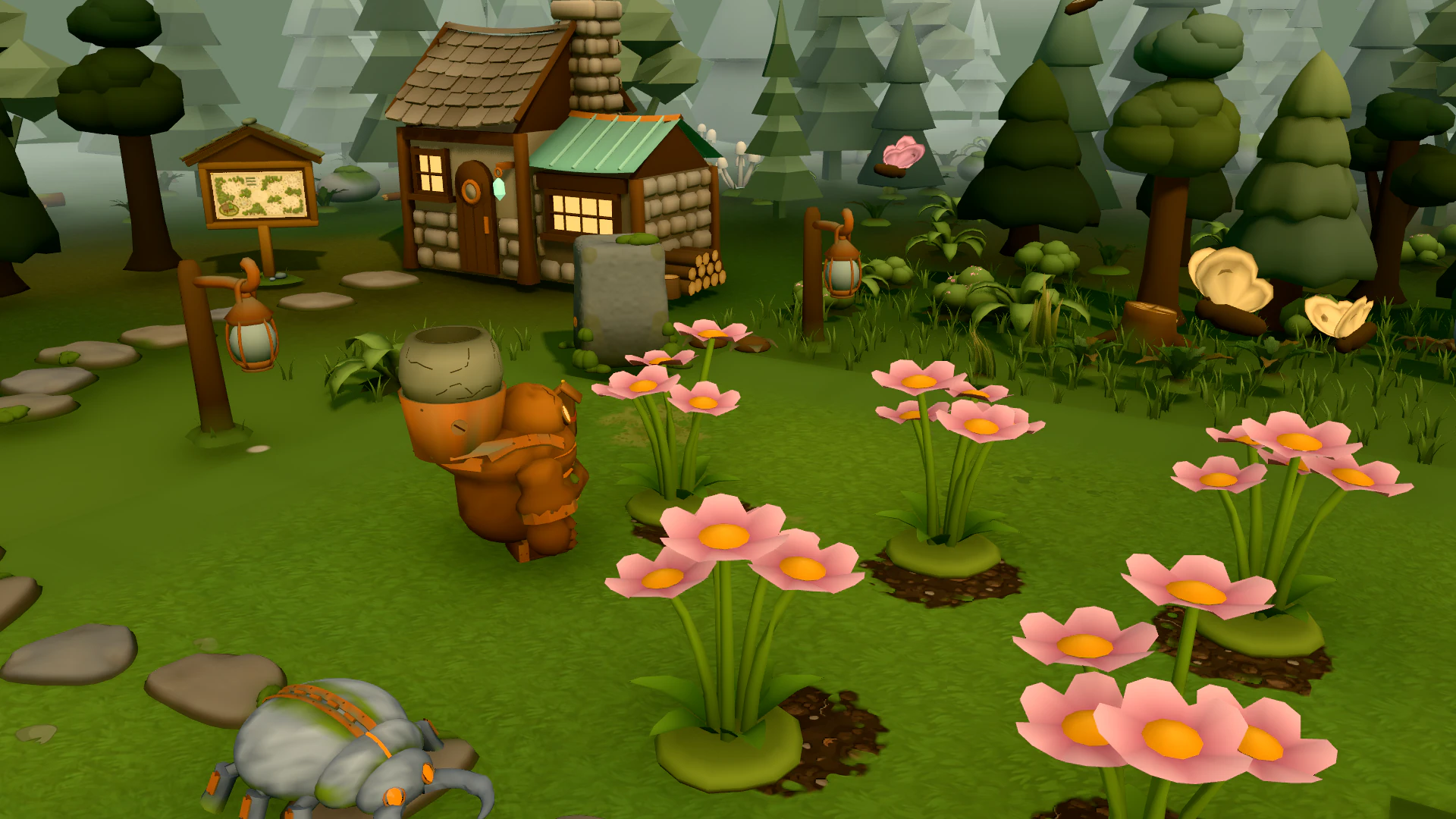The clay golem beside the flower bed it waters.